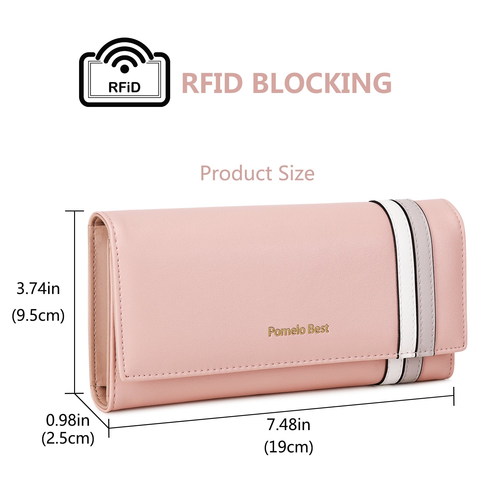Pomelo Best Women's Wallet Large PU Leather RFID Blocking Purse for Women with Many Card Slots and Coin Pocket (Pink)