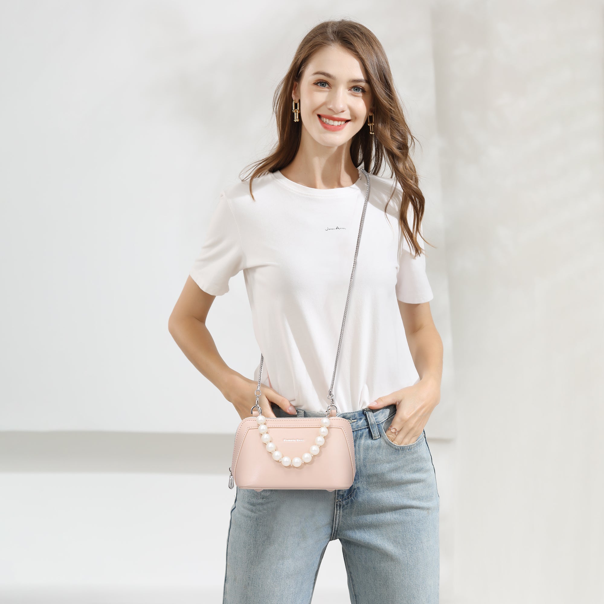 Cross-body Bag for Women with Detachable Pearl Handle