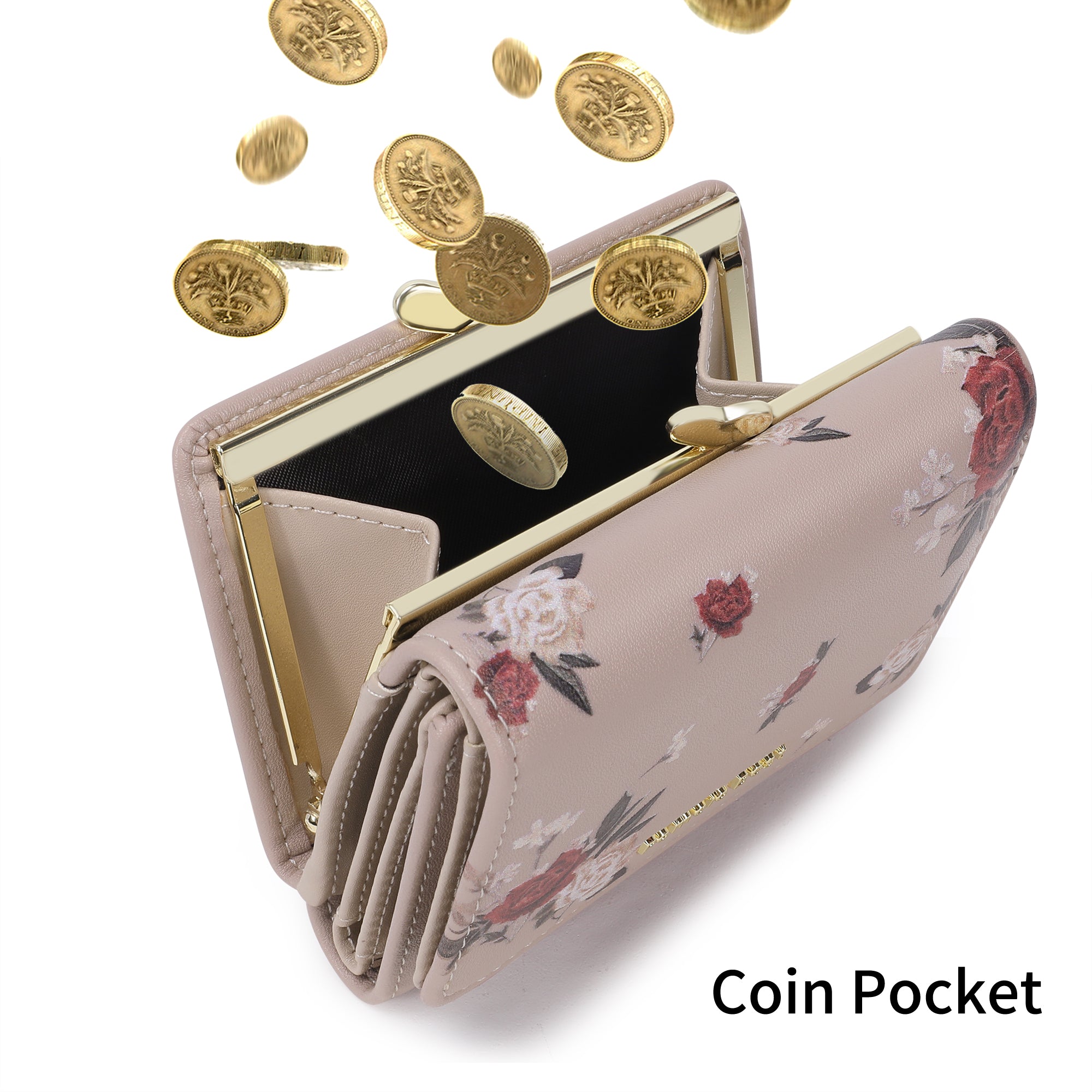 Floral Women Small Wallet with Coin Pouch and Multiple Card Slots