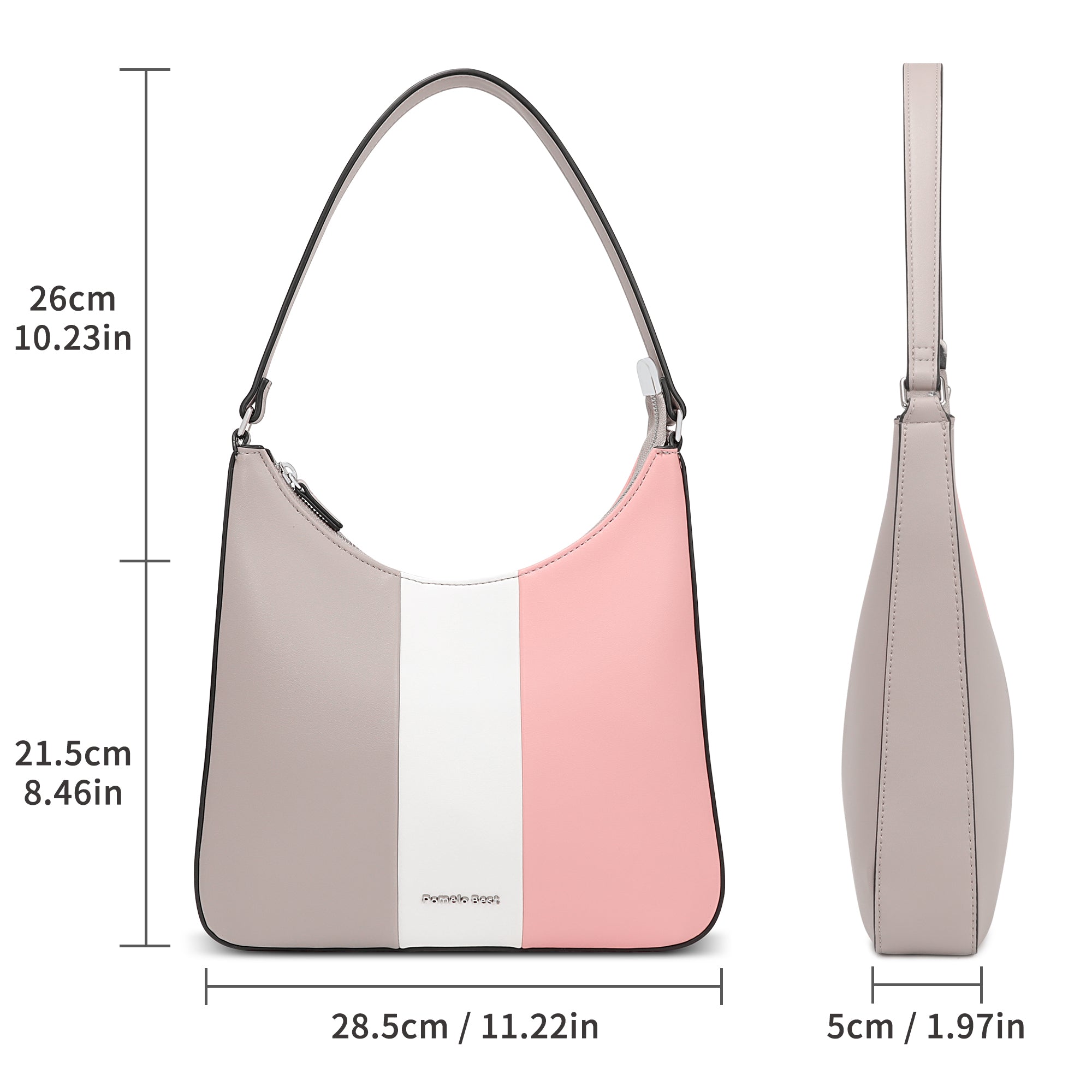 Hobo Bag with Neapolitan Ice Cream Colour Combination-Grey/White/Pink