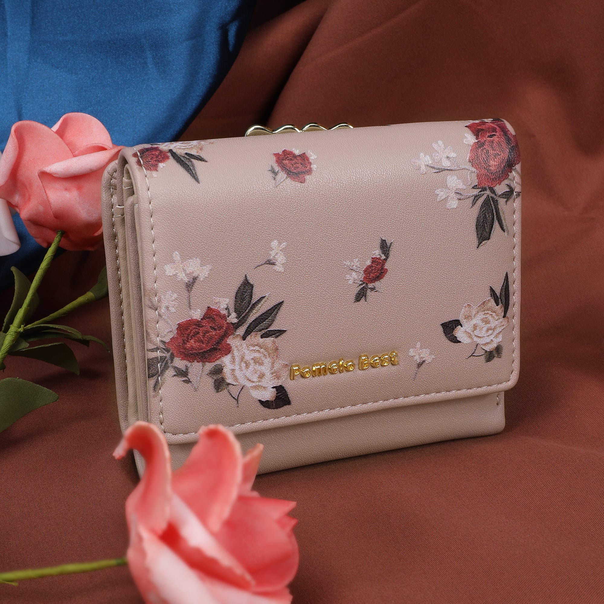 Floral Women Small Wallet with Coin Pouch and Multiple Card Slots